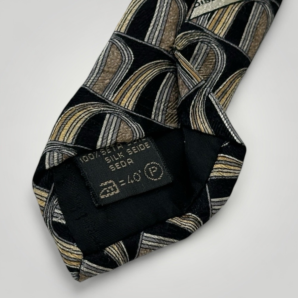 Ermenegildo Zegna Disegno Esclusivo Silk Neck Tie Mens Made in Italy Gold Silver - Picture 10 of 11